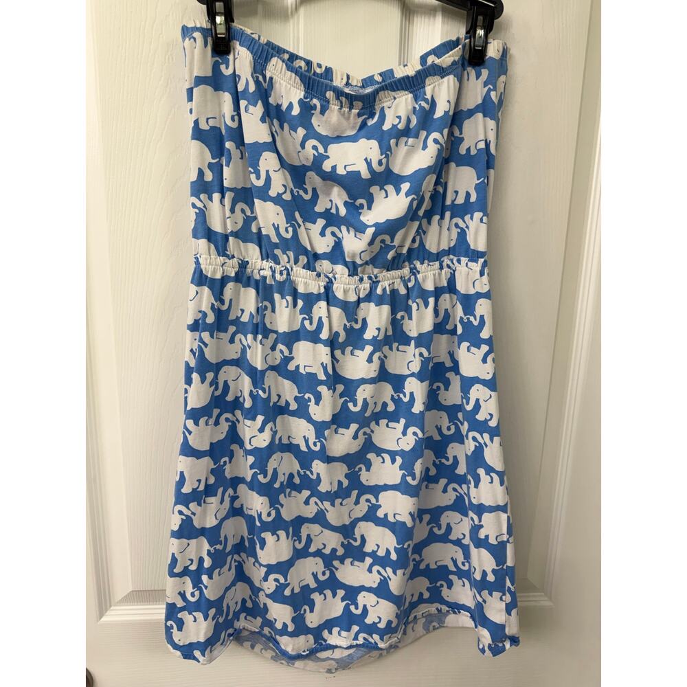 Lilly Pulitzer Windsor blue white elephant print strapless Dress Tusk in the Sun - Picture 2 of 8